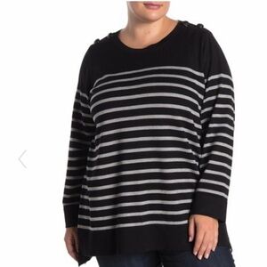 Joan Vass | Stripe Button Pullover Sweater New With Tags NWT